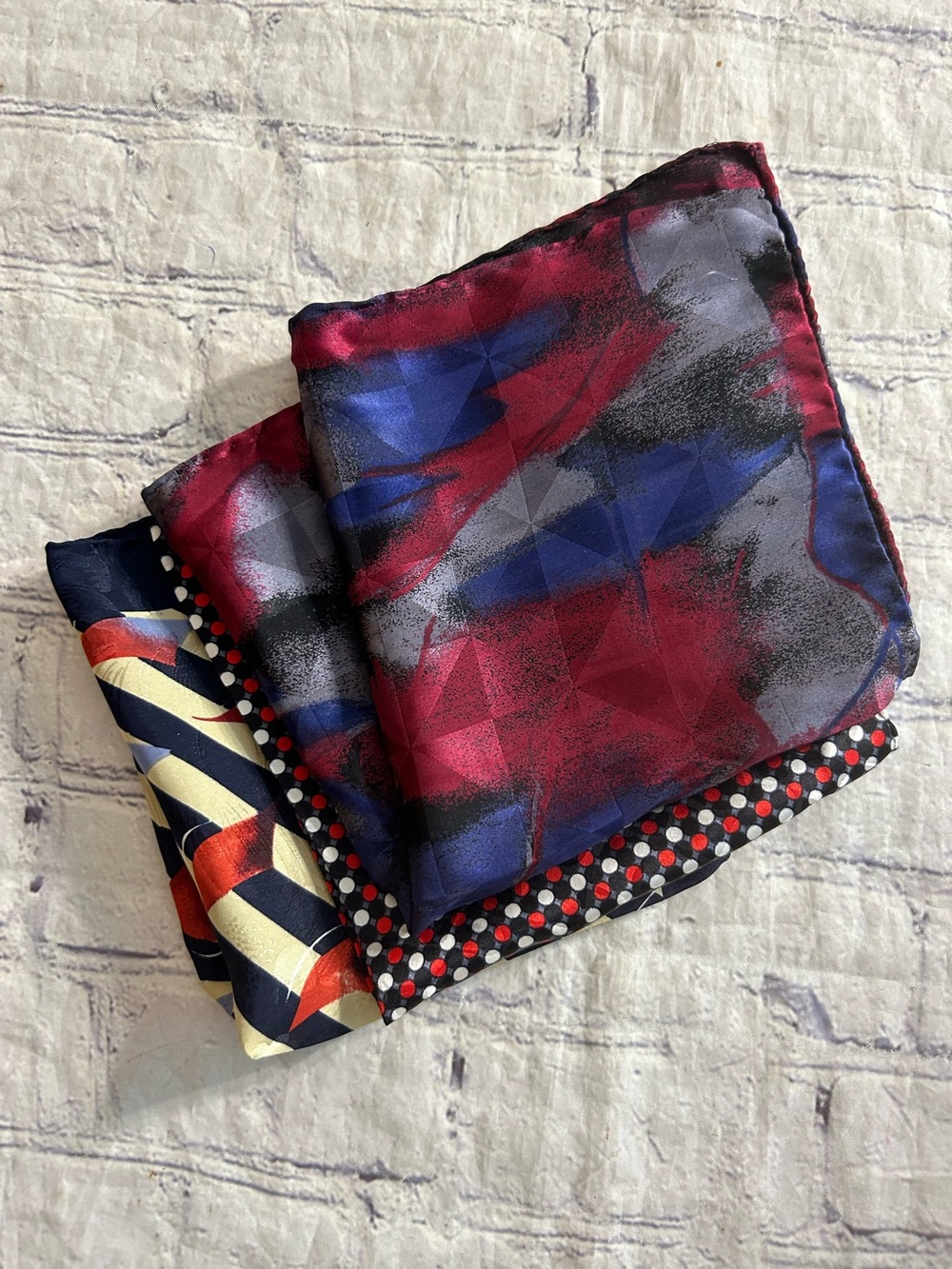 LOT OF (3) 100% SILK COLORFUL MULTI PRINT SQUARE POCKET SQUARES